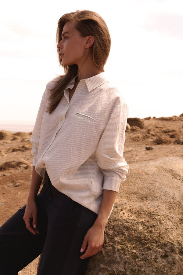 YAYA - Blouse Flowy Pinstripe Shirt Phantom Dessin - Luxedy