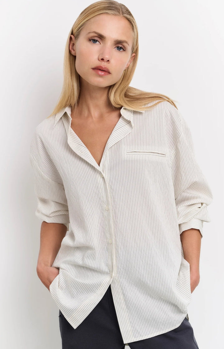 YAYA - Blouse Flowy Pinstripe Shirt Phantom Dessin - Luxedy