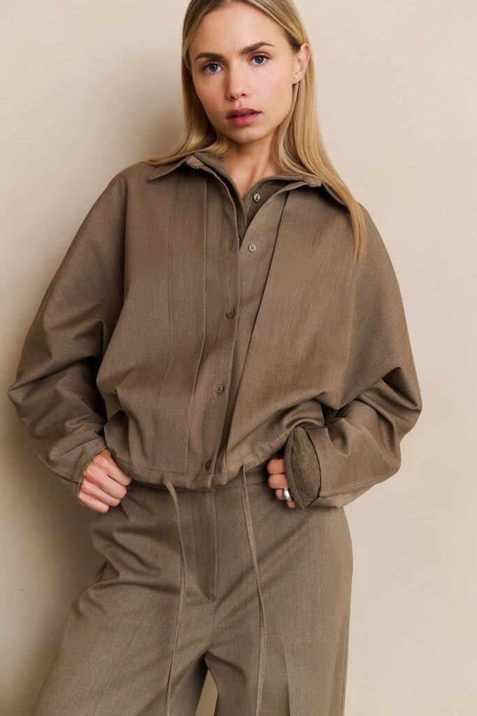 YAYA - Blouse Jacket Pleats Capers Melange - Luxedy