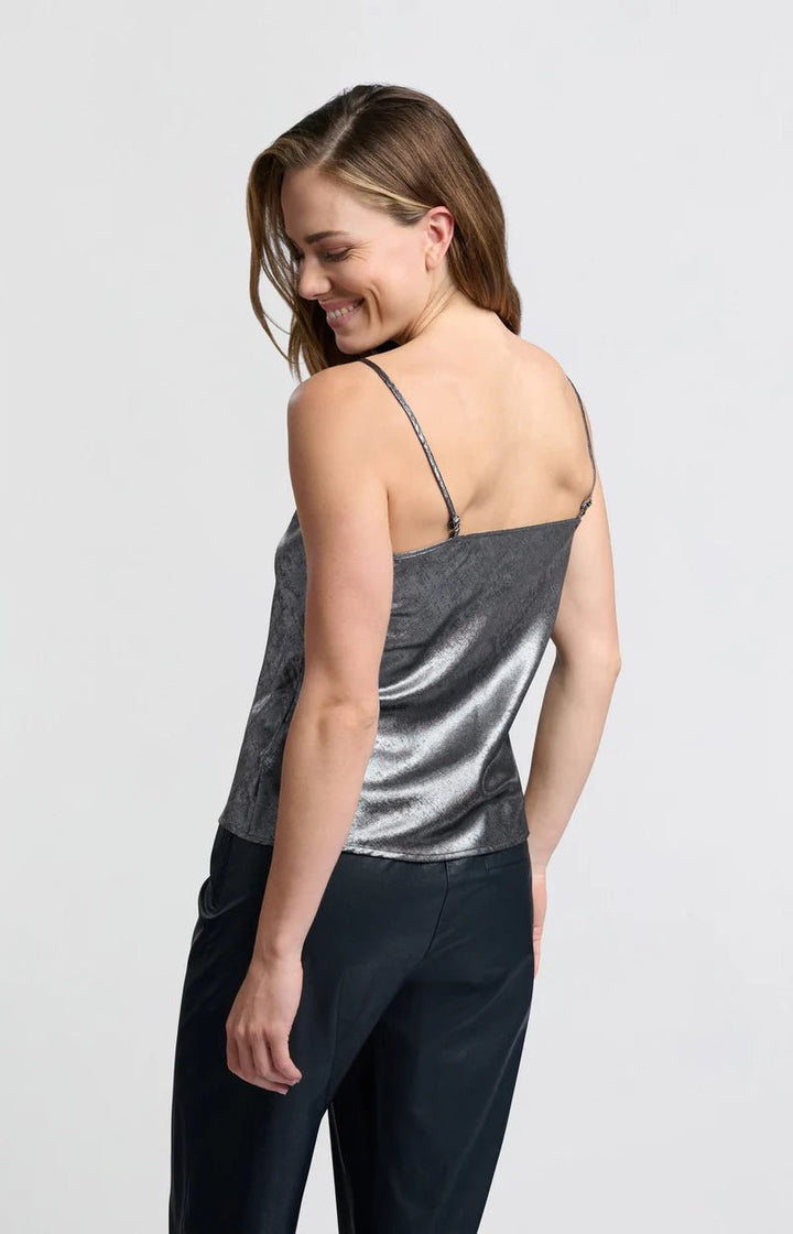 YAYA - Blouse Metallic Drape Singlet Dark Metal Grey - Luxedy