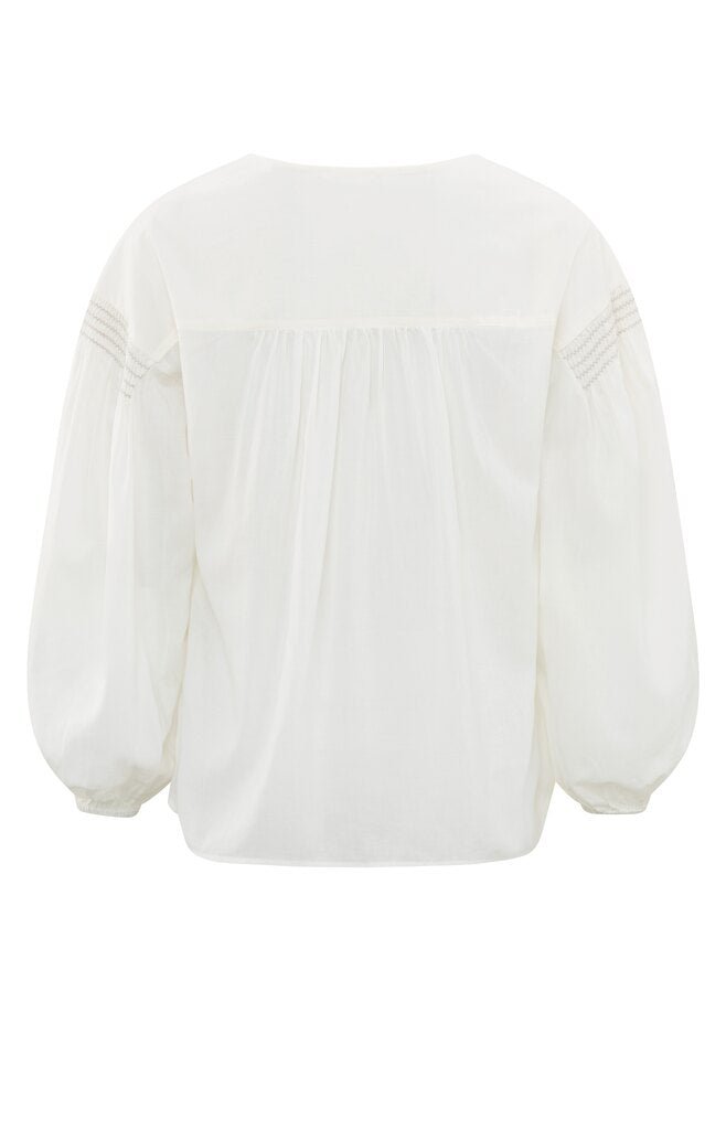 YAYA - Blouse Woven V - Neck Blanc De Blanc White - Luxedy