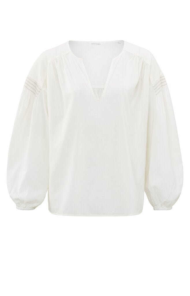 YAYA - Blouse Woven V - Neck Blanc De Blanc White - Luxedy