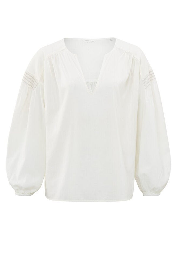 YAYA - Blouse Woven V - Neck Blanc De Blanc White - Luxedy