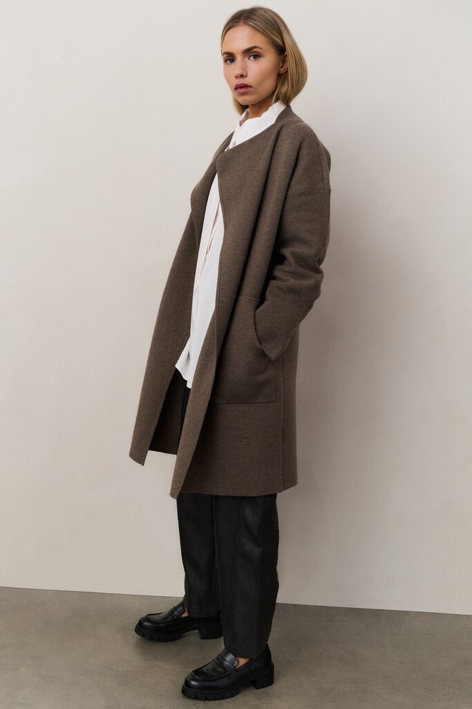 YAYA - Broek Faux Leather Anthracite Brown - Luxedy
