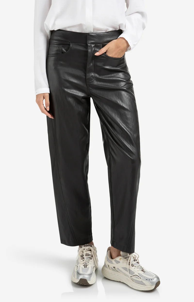 YAYA - Broek Faux Leather Anthracite Brown - Luxedy