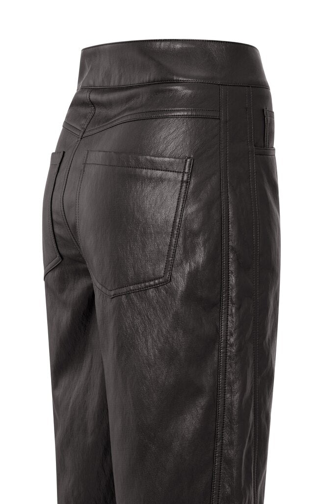 YAYA - Broek Faux Leather Anthracite Brown - Luxedy
