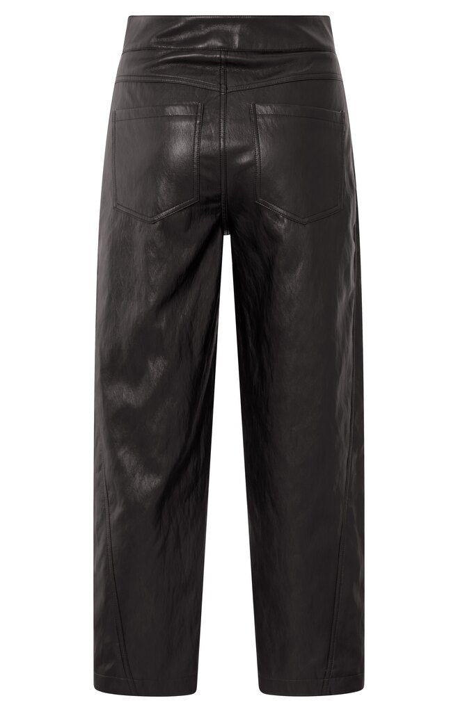 YAYA - Broek Faux Leather Anthracite Brown - Luxedy
