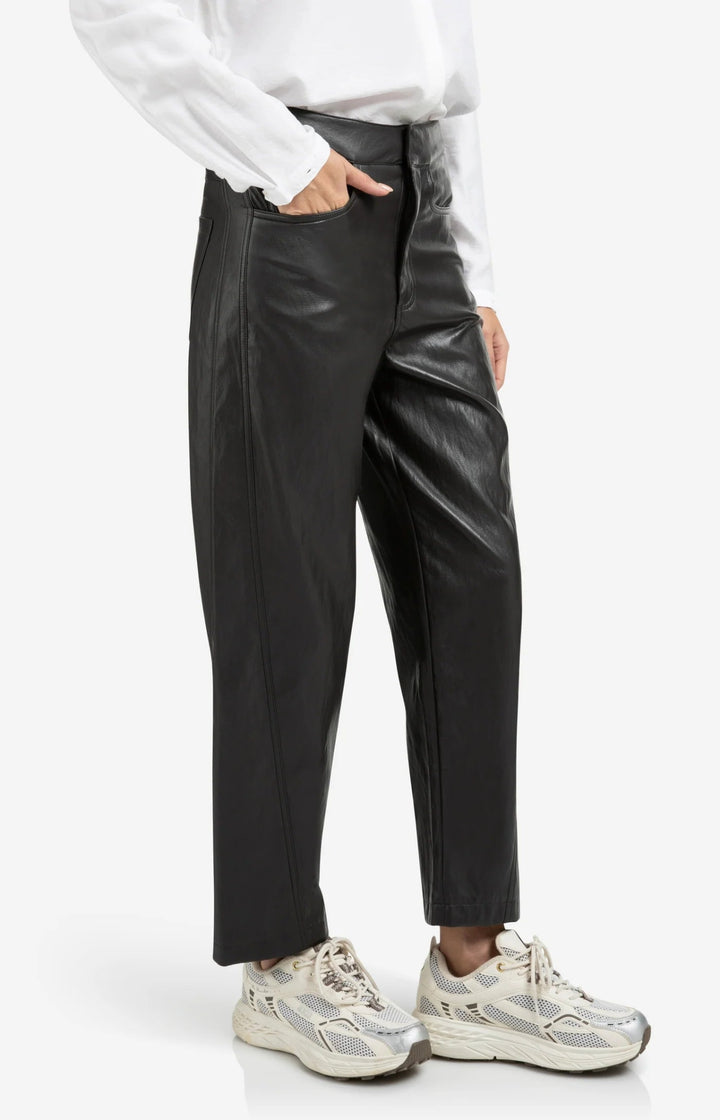 YAYA - Broek Faux Leather Anthracite Brown - Luxedy