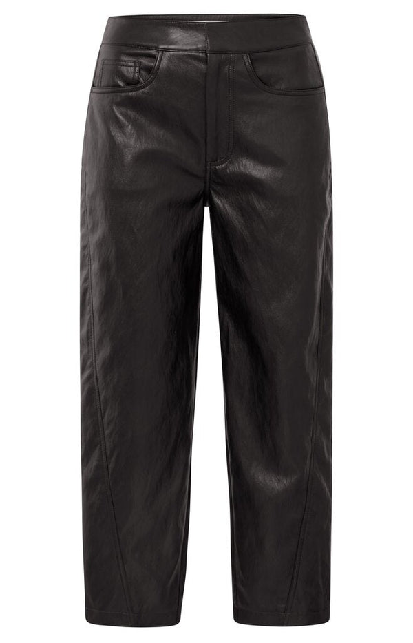 YAYA - Broek Faux Leather Anthracite Brown - Luxedy