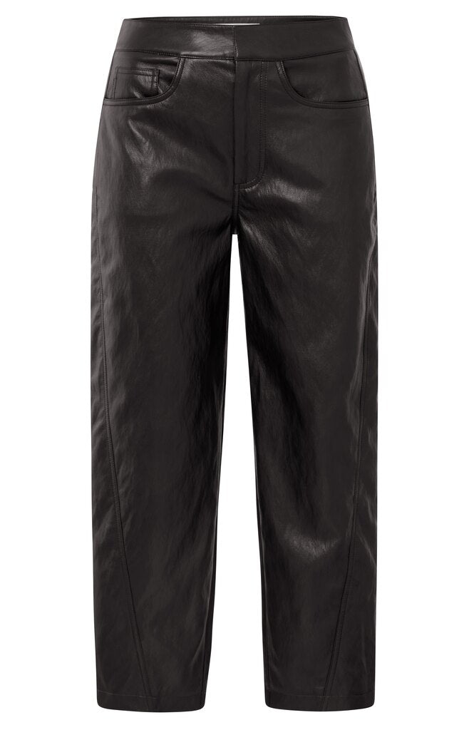 YAYA - Broek Faux Leather Anthracite Brown - Luxedy
