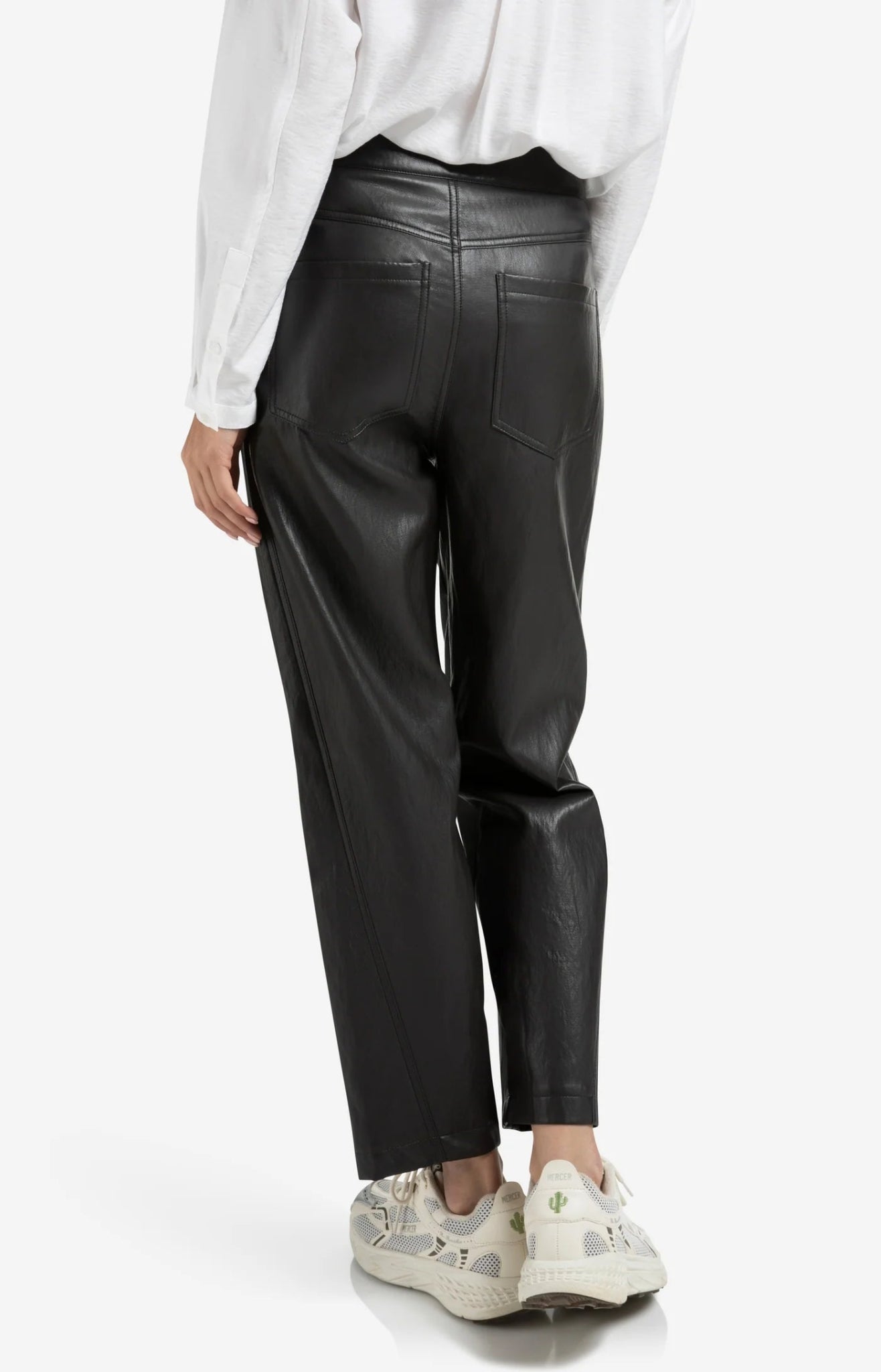 YAYA - Broek Faux Leather Anthracite Brown - Luxedy
