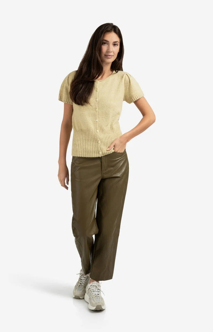 YAYA - Broek Faux Leather Capers Brownish Green - Luxedy