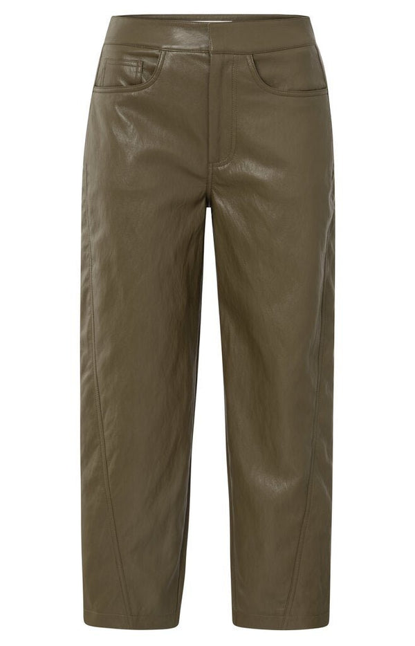 YAYA - Broek Faux Leather Capers Brownish Green - Luxedy
