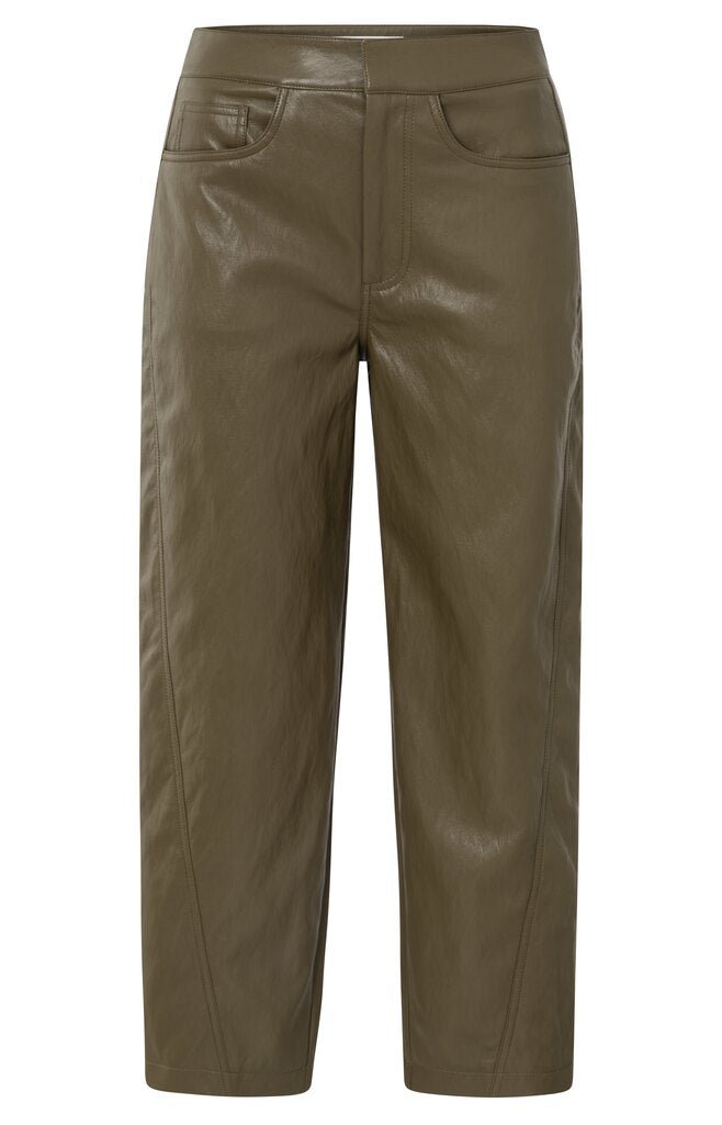 YAYA - Broek Faux Leather Capers Brownish Green - Luxedy