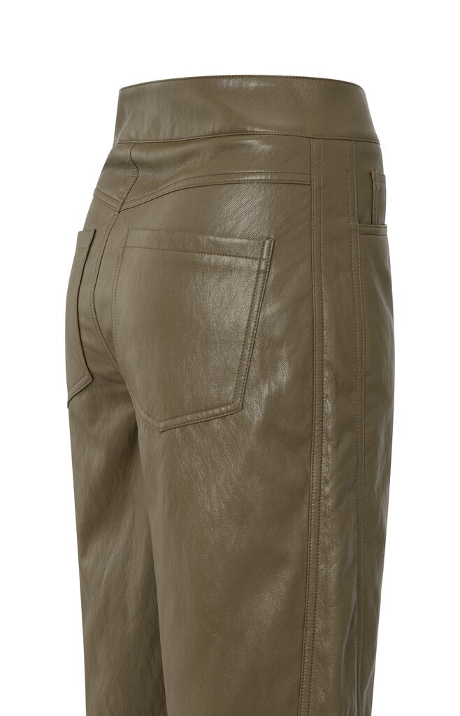 YAYA - Broek Faux Leather Capers Brownish Green - Luxedy
