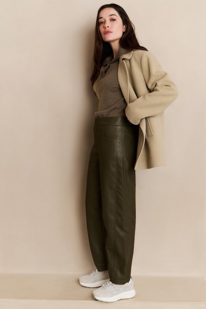 YAYA - Broek Faux Leather Capers Brownish Green - Luxedy
