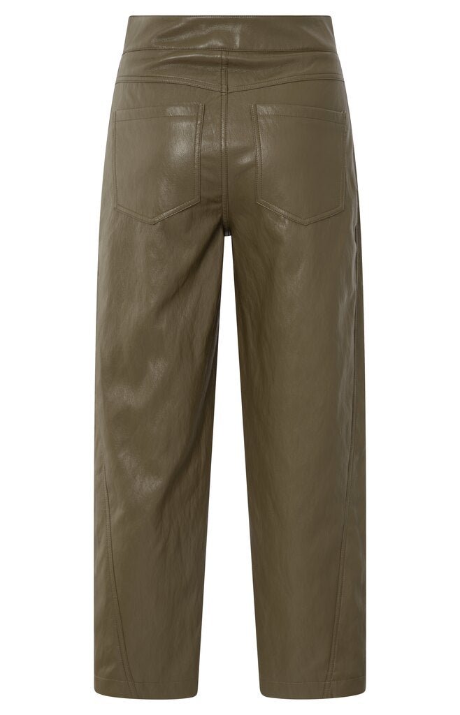 YAYA - Broek Faux Leather Capers Brownish Green - Luxedy