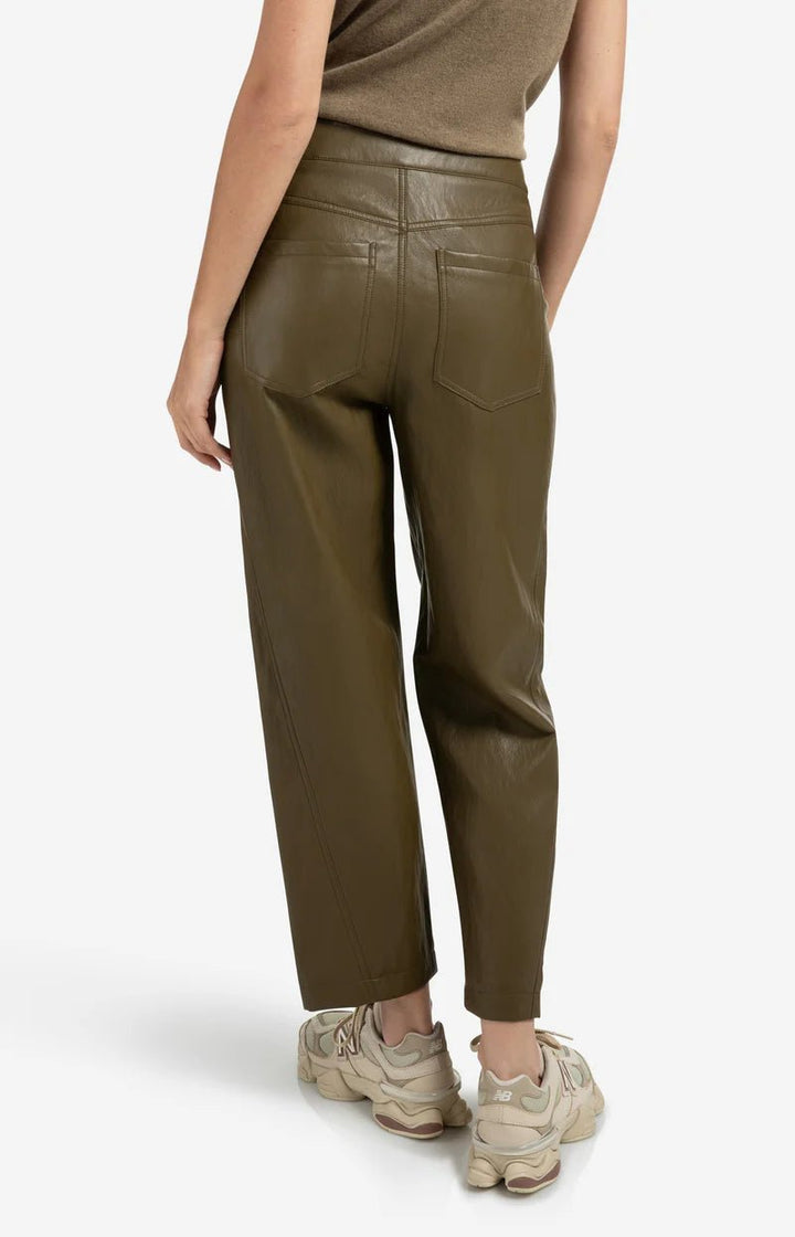 YAYA - Broek Faux Leather Capers Brownish Green - Luxedy