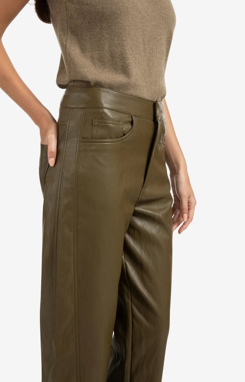 YAYA - Broek Faux Leather Capers Brownish Green - Luxedy