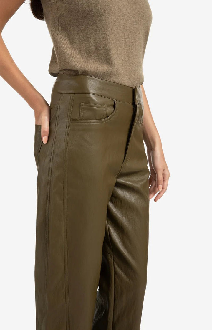YAYA - Broek Faux Leather Capers Brownish Green - Luxedy