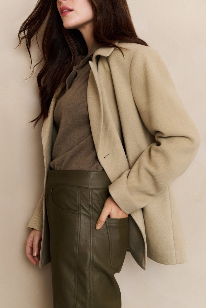 YAYA - Broek Faux Leather Capers Brownish Green - Luxedy