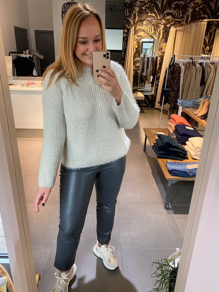 YAYA - Broek Faux Leather Pinstripe Grey - Luxedy