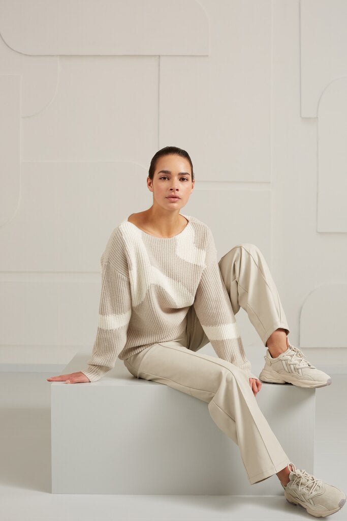 YAYA - Broek Faux Leather Silver Lining Beige - Luxedy