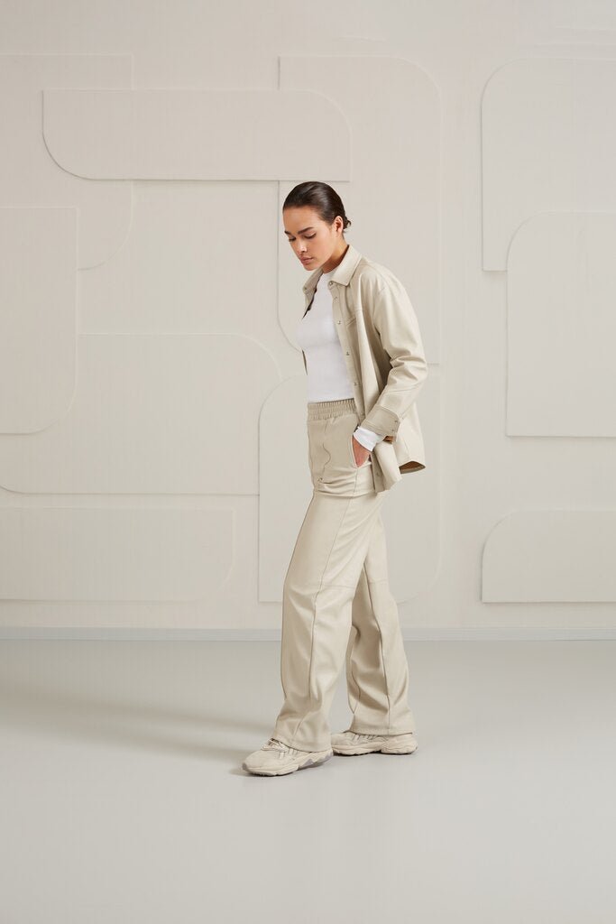 YAYA - Broek Faux Leather Silver Lining Beige - Luxedy