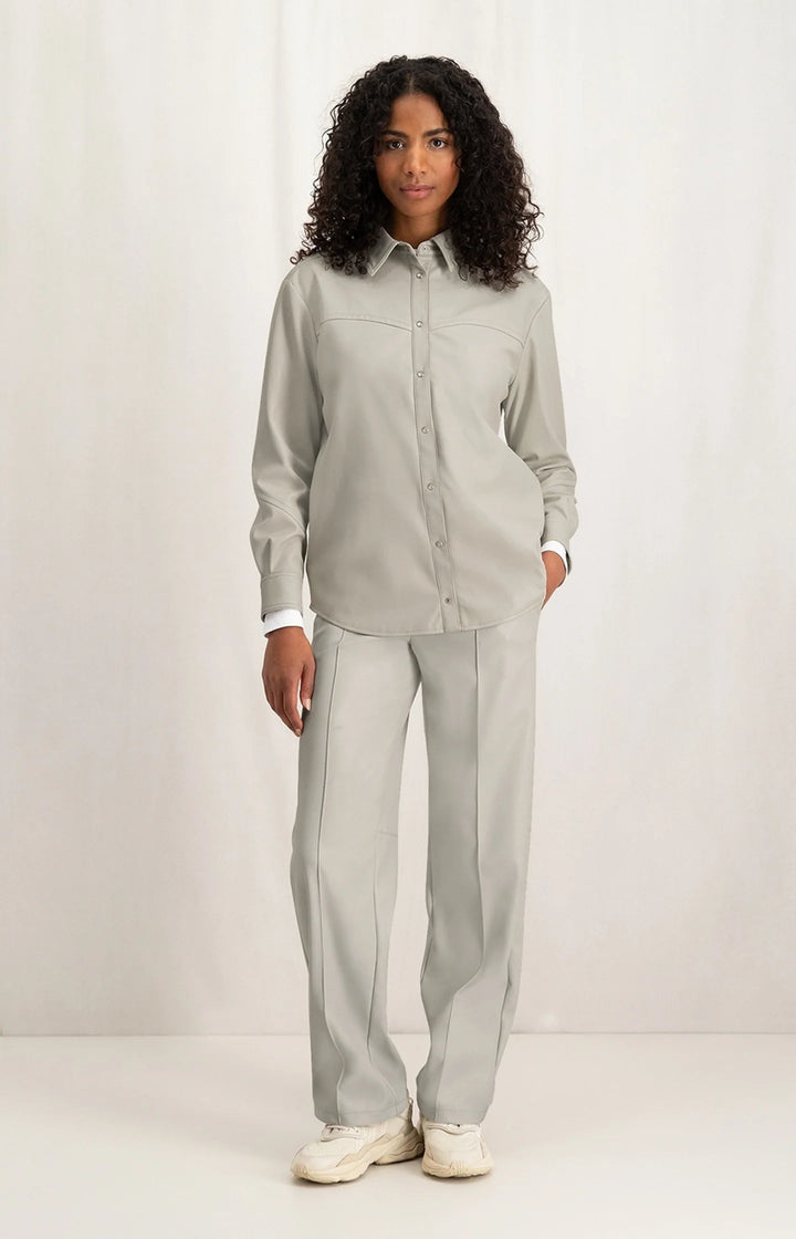 YAYA - Broek Faux Leather Silver Lining Beige - Luxedy