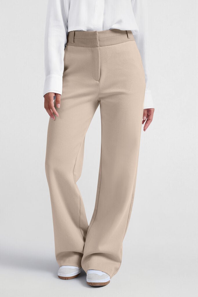 YAYA - Broek Jersey Wide Leg Contrast Waistband Feather Grey - Luxedy