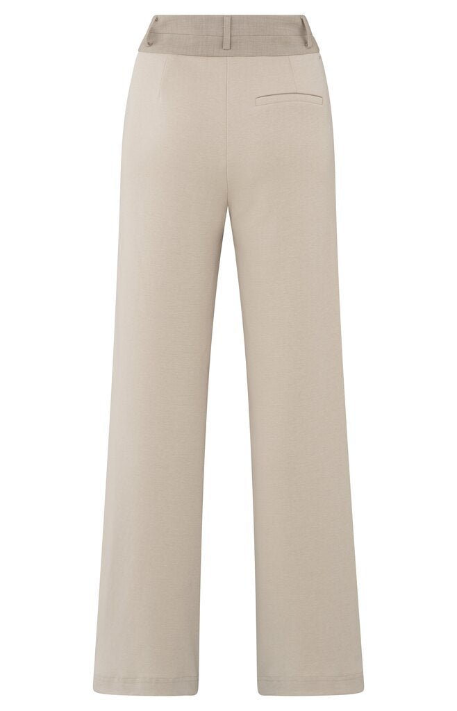 YAYA - Broek Jersey Wide Leg Contrast Waistband Feather Grey - Luxedy