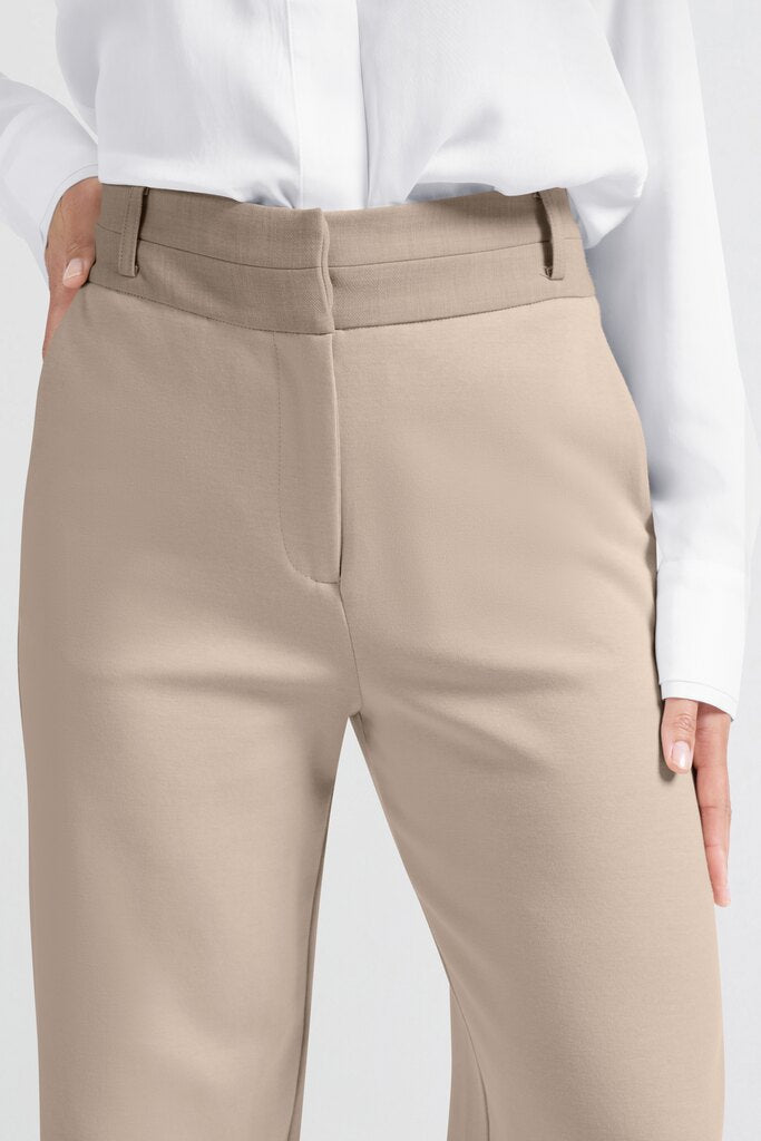 YAYA - Broek Jersey Wide Leg Contrast Waistband Feather Grey - Luxedy