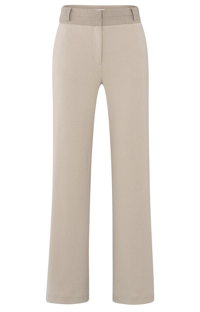 YAYA - Broek Jersey Wide Leg Contrast Waistband Feather Grey - Luxedy