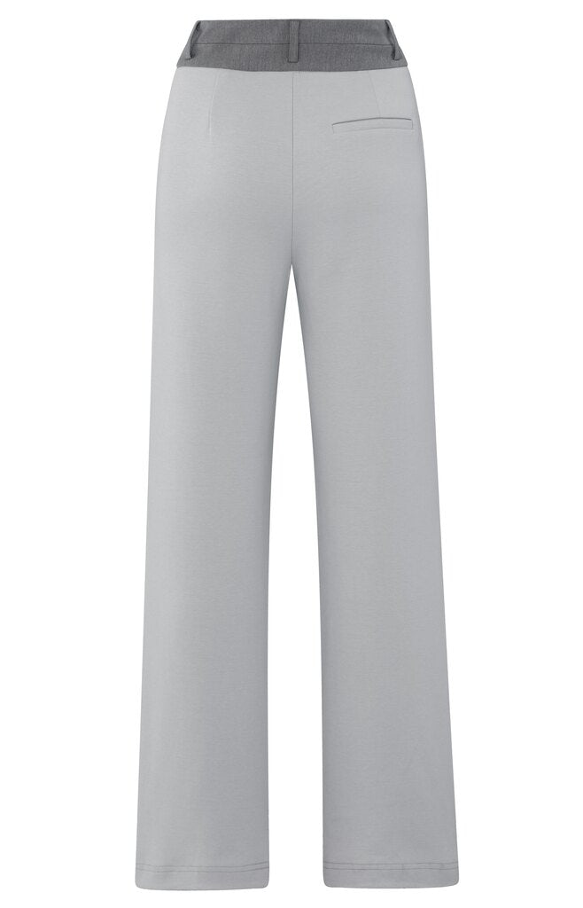 YAYA - Broek Jersey Wide Leg Contrast Waistband Harbour Mist Grey - Luxedy