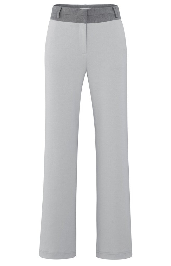 YAYA - Broek Jersey Wide Leg Contrast Waistband Harbour Mist Grey - Luxedy