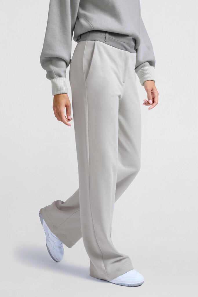 YAYA - Broek Jersey Wide Leg Contrast Waistband Harbour Mist Grey - Luxedy