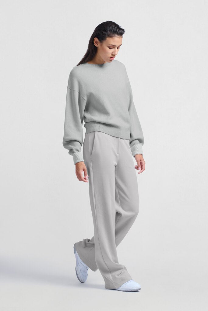 YAYA - Broek Jersey Wide Leg Contrast Waistband Harbour Mist Grey - Luxedy