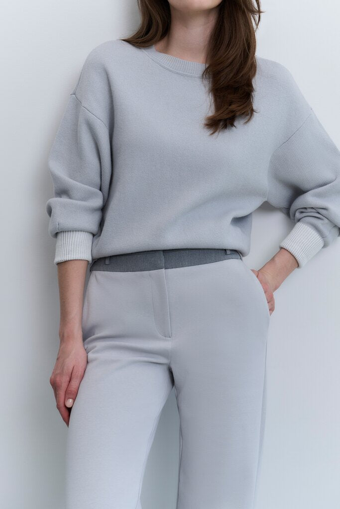 YAYA - Broek Jersey Wide Leg Contrast Waistband Harbour Mist Grey - Luxedy