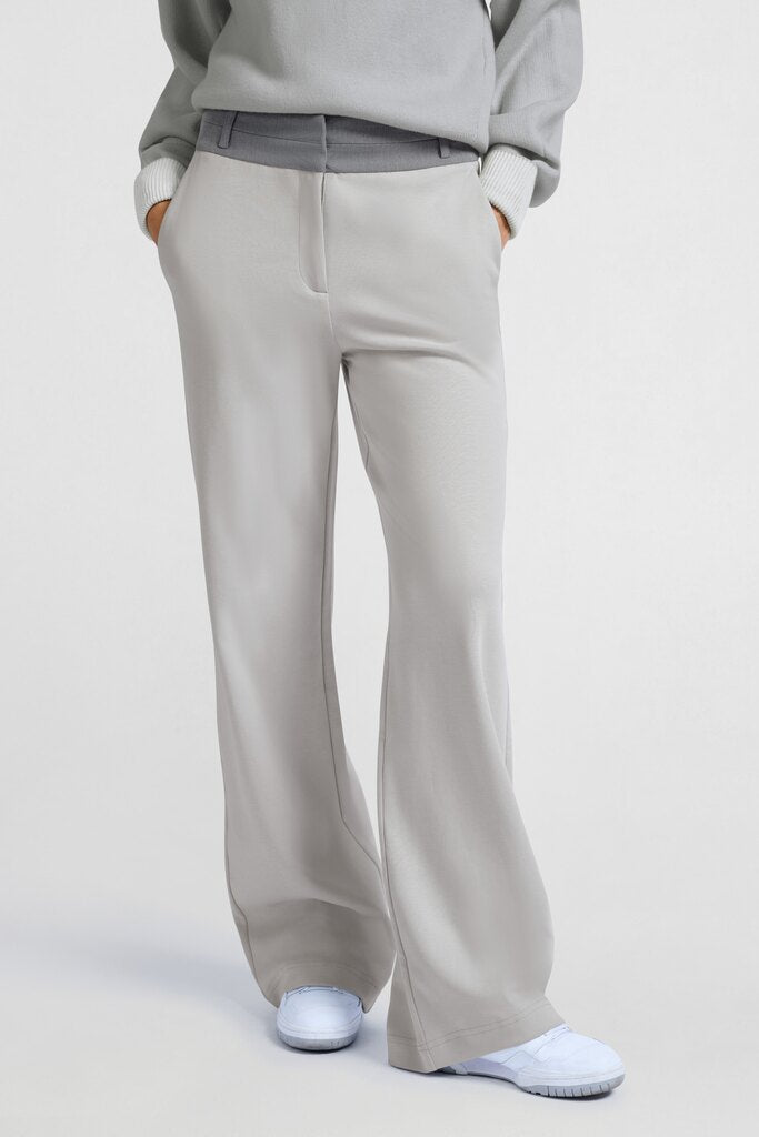 YAYA - Broek Jersey Wide Leg Contrast Waistband Harbour Mist Grey - Luxedy