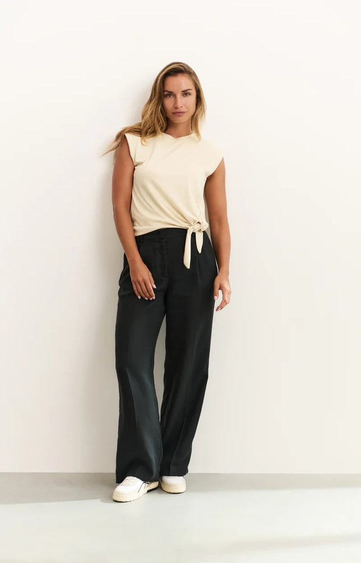 YAYA - Broek Linen Blend Wide Legs Washed Black - Luxedy