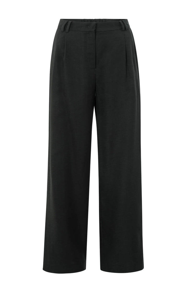YAYA - Broek Linen Blend Wide Legs Washed Black - Luxedy