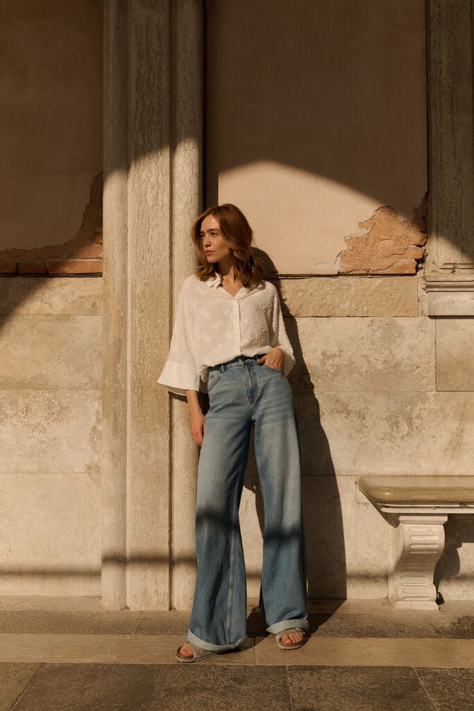 YAYA - Broek Loose Fit With Roll - Up Blue Denim - Luxedy