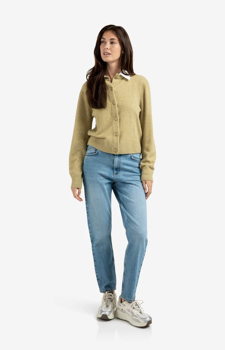 YAYA - Broek Mid Waist Boyfriend Blue Denim - Luxedy