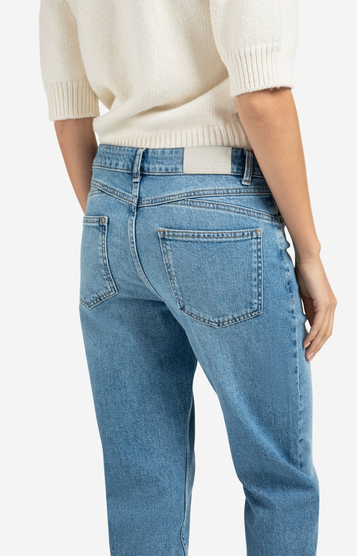 YAYA - Broek Mid Waist Boyfriend Blue Denim - Luxedy