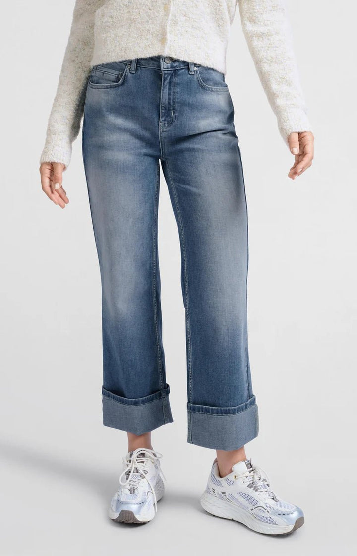 YAYA - Broek Mid Waist Rolled - Up Blue Denim - Luxedy