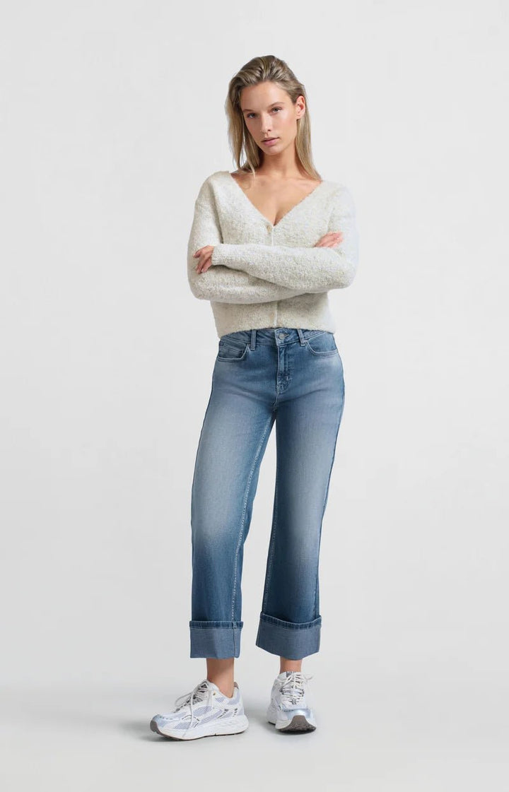 YAYA - Broek Mid Waist Rolled - Up Blue Denim - Luxedy