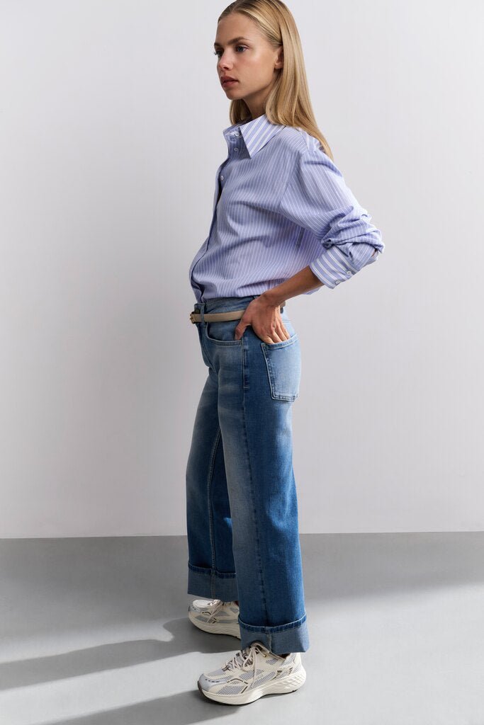 YAYA - Broek Mid Waist Rolled - Up Blue Denim - Luxedy