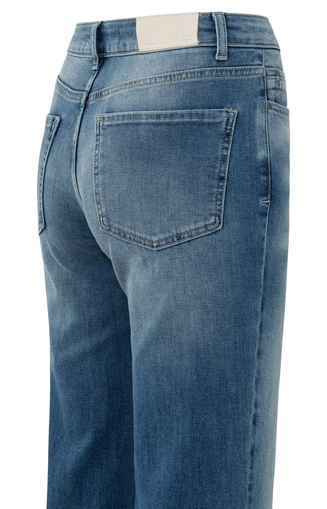 YAYA - Broek Mid Waist Rolled - Up Blue Denim - Luxedy
