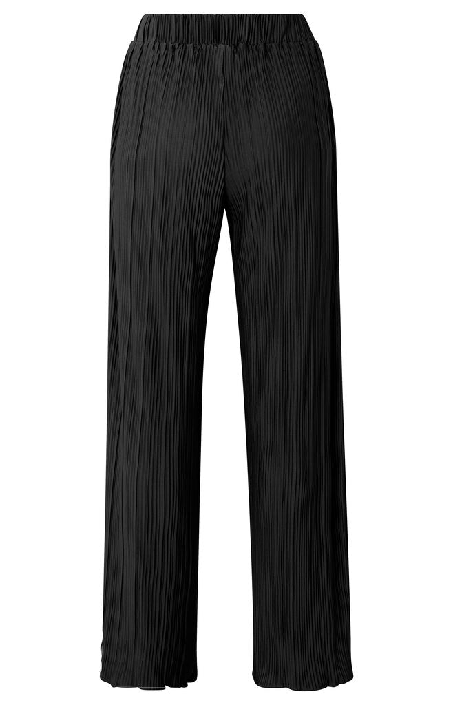 YAYA - Broek Plissé Wide Leg Elastic Waistband Black - Luxedy
