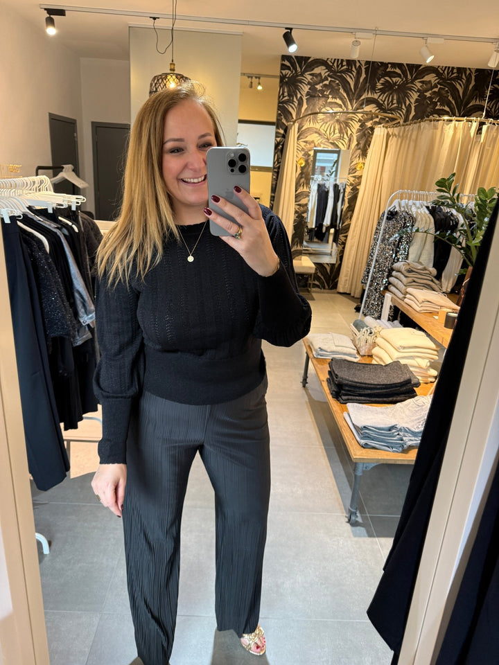 YAYA - Broek Plissé Wide Leg Elastic Waistband Black - Luxedy